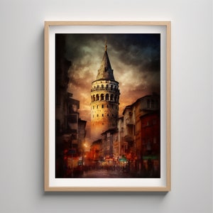 Istanbul Digital Art Oil Painted | Galata Tower Art print from Turkey Landmark art poster | wall decor  | Wall Art Print Poster