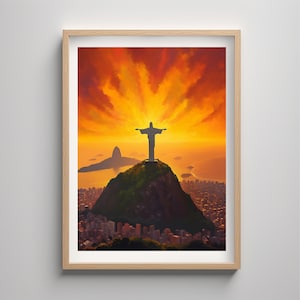 Rio de Janeiro Cristo Redentor Oil Painted Art / Brasile art poster / wall decor / Vintage Print Wall Art , Print Poster