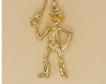 GOLD PLATED or STERLING Silver Cowboy Skeleton Charm Pendant Gift for Him Her Mom Mother&#39;s Day Dad Father&#39;s Day Boyfriend Girlfriend Wife