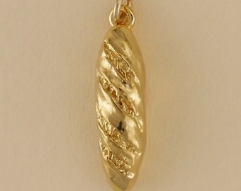 GOLD PLATED or STERLING Silver Baguette French Bread Charm Pendant Gift for Him Her Mom Mother&#39;s Day Dad Father&#39;s Day Boyfriend Girlfriend
