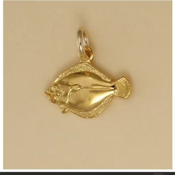 GOLD PLATED or STERLING Silver Flounder Charm Pendant Gift for Him Her Mom Mother's Day Dad Father's Day Boyfriend Girlfriend Husband Wife