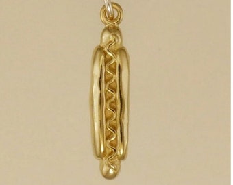 GOLD PLATED or STERLING Silver Hot Dog Charm Pendant Gift for Him Her Mom Mother&#39;s Day Dad Father&#39;s Day Boyfriend Girlfriend Husband Wife