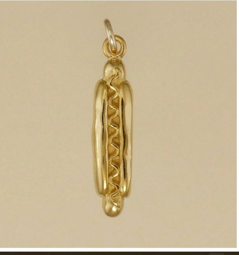 Colgante con dije de perrito caliente chapado en oro o plata de ley. Regalo ideal para él, ella, mamá, Día de la Madre, papá, Día del Padre, novio, novia, esposo, esposa. imagen 1