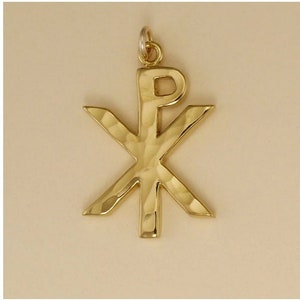 Colgante con dije Chi Rho chapado en oro o plata esterlina, regalo para él, ella, mamá, día de la madre, papá, día del padre, novio, novia, esposo, esposa