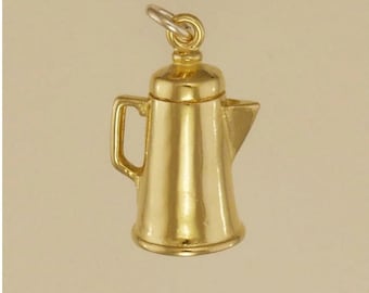 GOLD PLATED or STERLING Silver Coffee Pot Charm Pendant Gift for Him Her Mom Mother's Day Father's Day Boyfriend Girlfriend Husband Wife