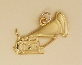 GOLD PLATED or STERLING Silver Phonograph Charm Pendant Gift for Him Her Mom Mother's Day Father's Day Boyfriend Girlfriend Husband Wife