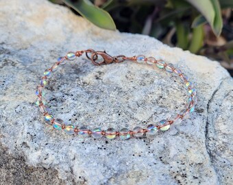 Iridescent Glass Beaded Copper Bracelet