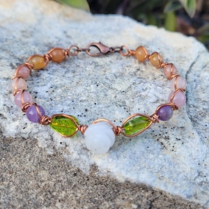 White Rose Sunrise Beaded Copper Bracelet