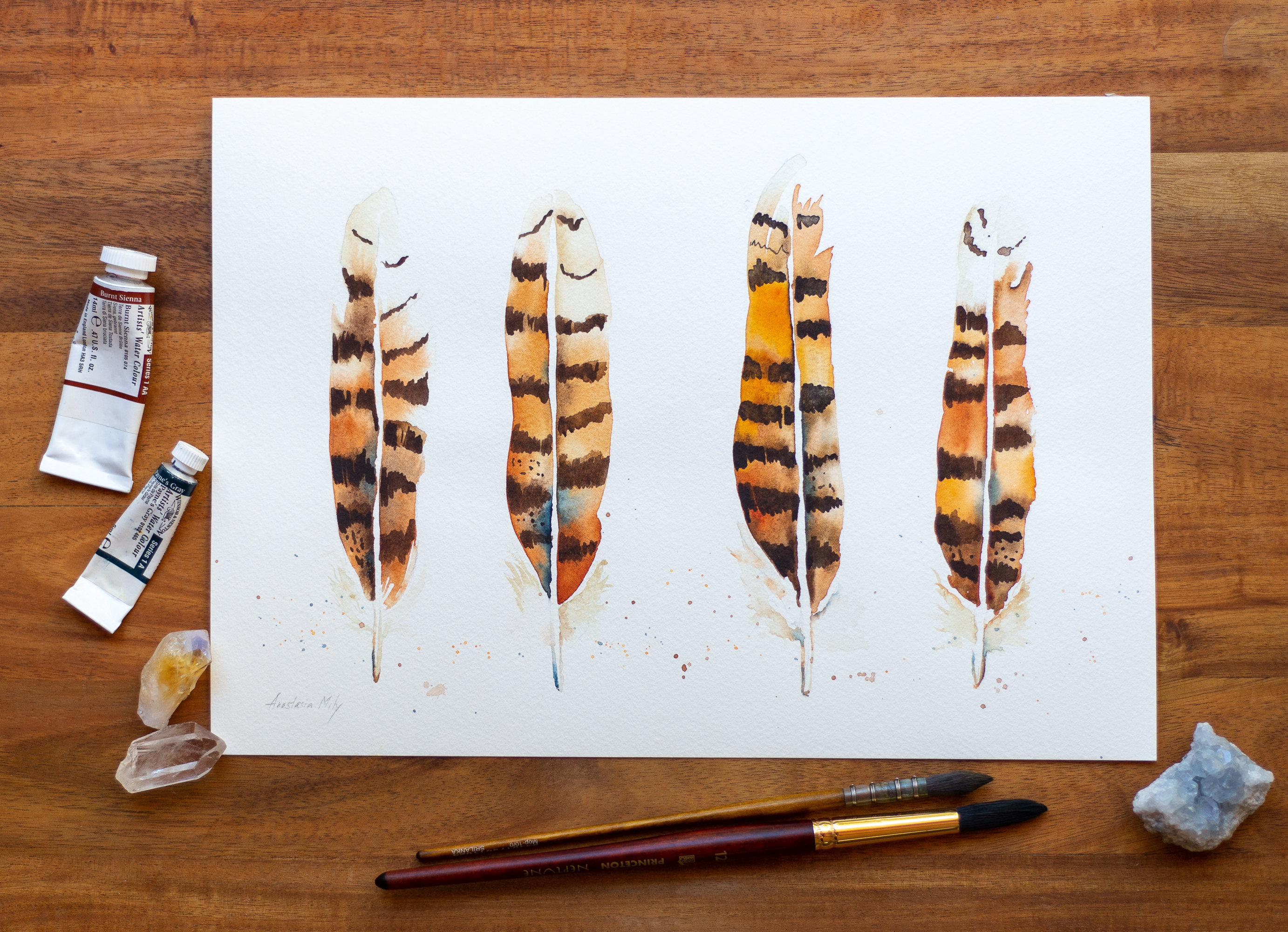 Kookaburra Feathers, Original Watercolour Painting A4, Boho Watercolour