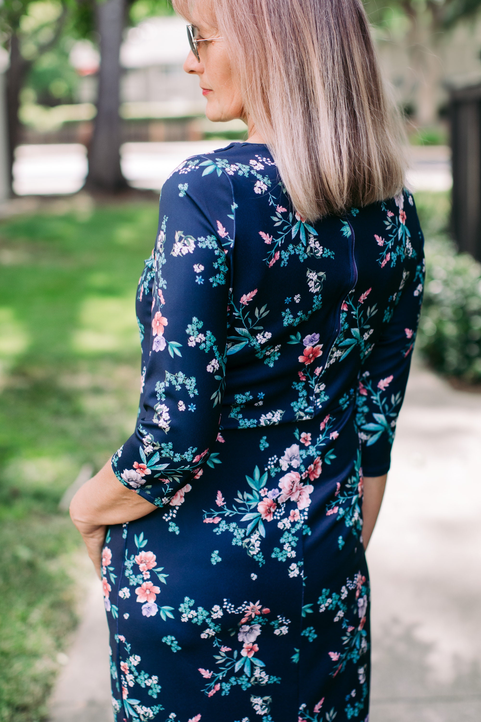 knee length dresses for ladies Sweetheart Neckline Blue Floral Midi Dress - All Dresses