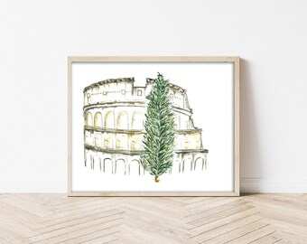 Rom Wandkunst, Rom Weihnachten Malerei, Rom Reise Wandkunst, Weihnachten Malerei, Weihnachtsgrußkarte, Bunte Weihnachtskunst, Design