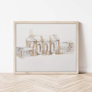 Union Station Kansas City Print, Kansas City Architecture Painting, KC Wall Art, Architecture Print, Kansas Map Art, City Watercolor Print