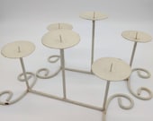 Creamy White Metal Scroll Candelabra - Set of 2 Chippy Paint with Rust Spots- Vintage Wedding - Tiered Candle Stand - Country Farmhouse