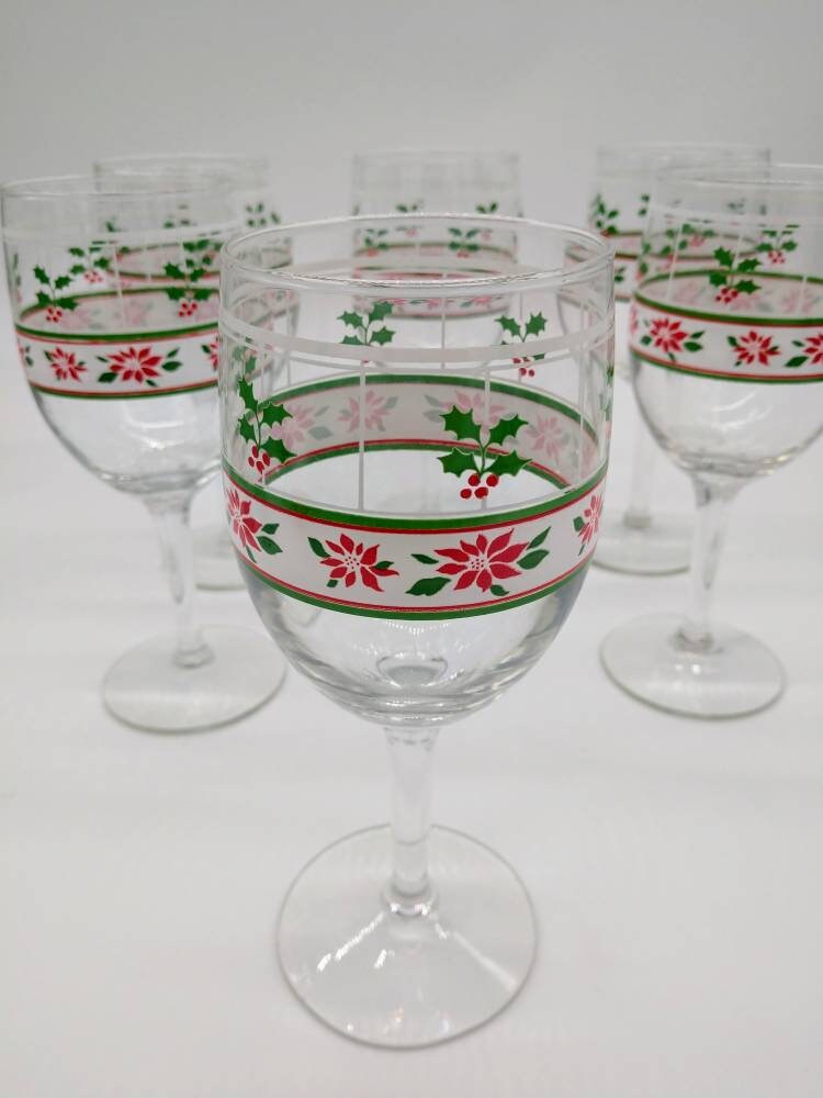 Vintage Christmas Wine Glasses Set of 6 Matching Water or Etsy
