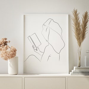 Female Portrait Print, Bathroom Wall Art Poster, Naked Female Body Wall Art, Line Art Poster, Bathroom Decor, Woman Line Wall Art Print