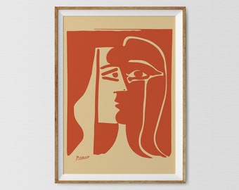 Picasso Kiss Art Printable: Abstract Woman, Terracotta Decor (Digital Download)