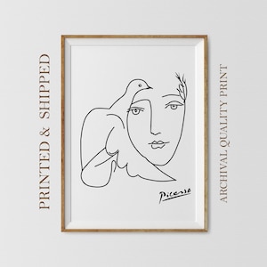 Picasso Woman with Dove Print: Minimalist Line Art Poster
