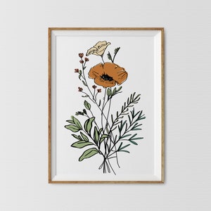 Dandelion Botanical Wall Art, Botanical Printable , Scandinavian Design, Large Wall Art, Flower Wall Art Prints ,Floral Illustration