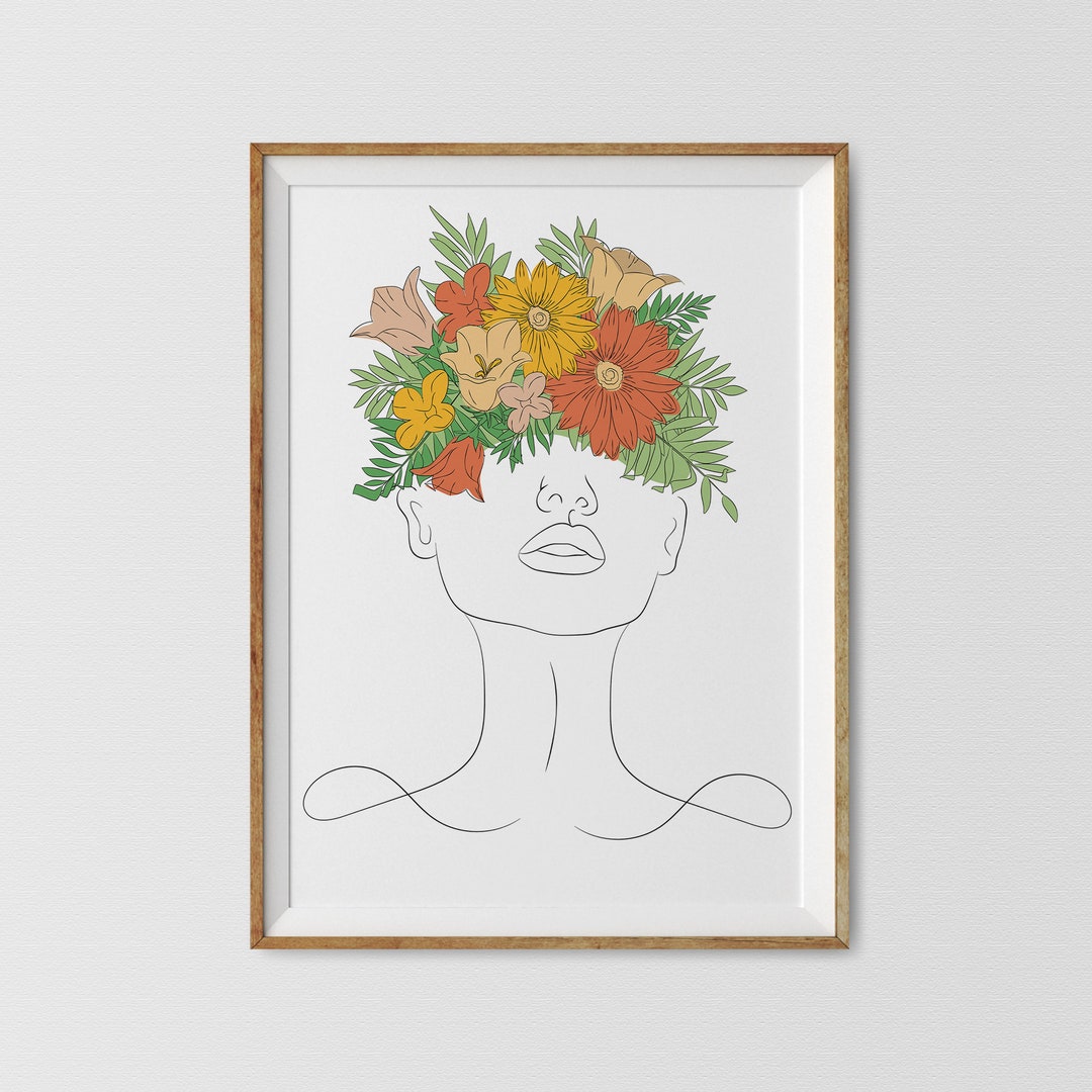 Floral Woman Line Art Print: Minimalist Boho Decor (digital Download ...