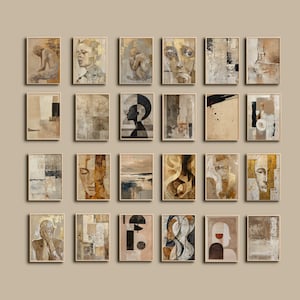 24 MEGA PACOTE ABSTRATO Arte de parede bege para impressão, conjunto de galeria de parede abstrata moderna com 24 conjuntos de pôsteres abstratos para decoração