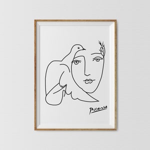 Picasso Woman with Dove Line Art Print (Digital Download)