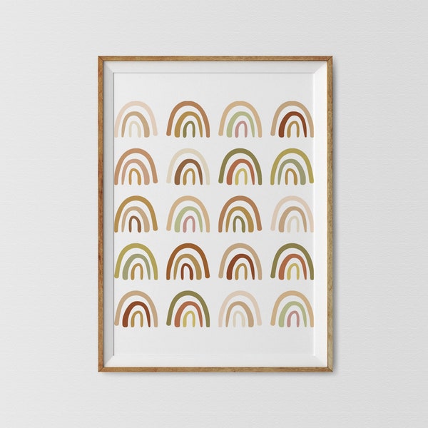 Rainbow Pattern Art Print, Rustic Boho Rainbow, Nursery Print, Kids Wall Art, Scandinavian Print, Terracotta Burnt Orange, Warm Color Art