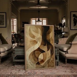 Modern Abstract Art Print, Neutral Painting Black Rust Accents Large Contemporary, Living Room or Bedroom