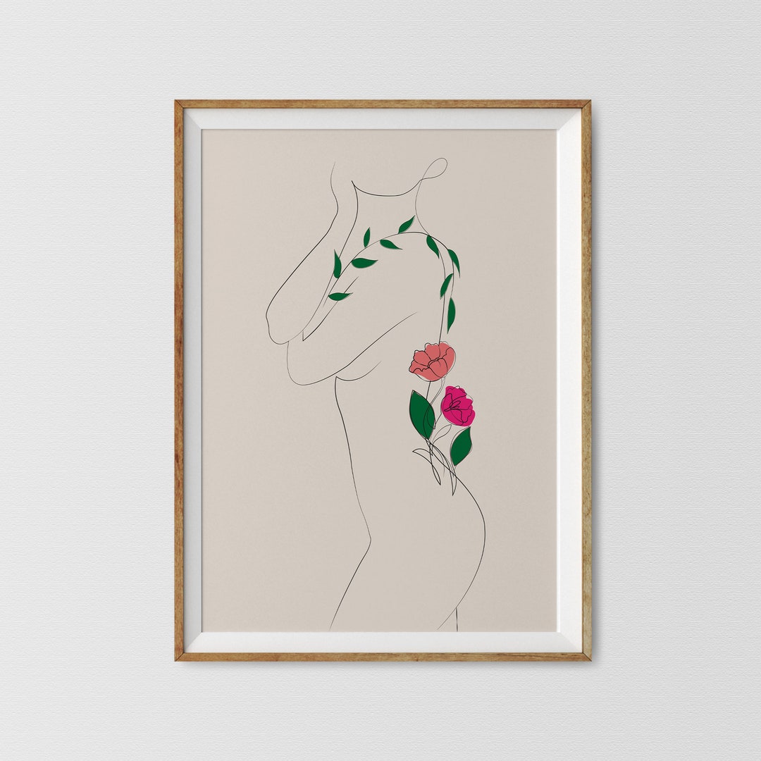 Female Form Line Art Print: Modern Flower Drawing (digital Download) - Etsy