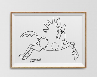 Picasso Pferd Linie Kunst Druck: Minimalistische Tier Skizze (Digitaler Download)