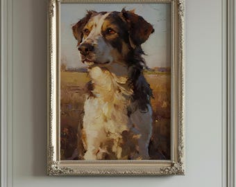 Vintage hundporträtt, rustik oljemålningskonst (digital nedladdning)