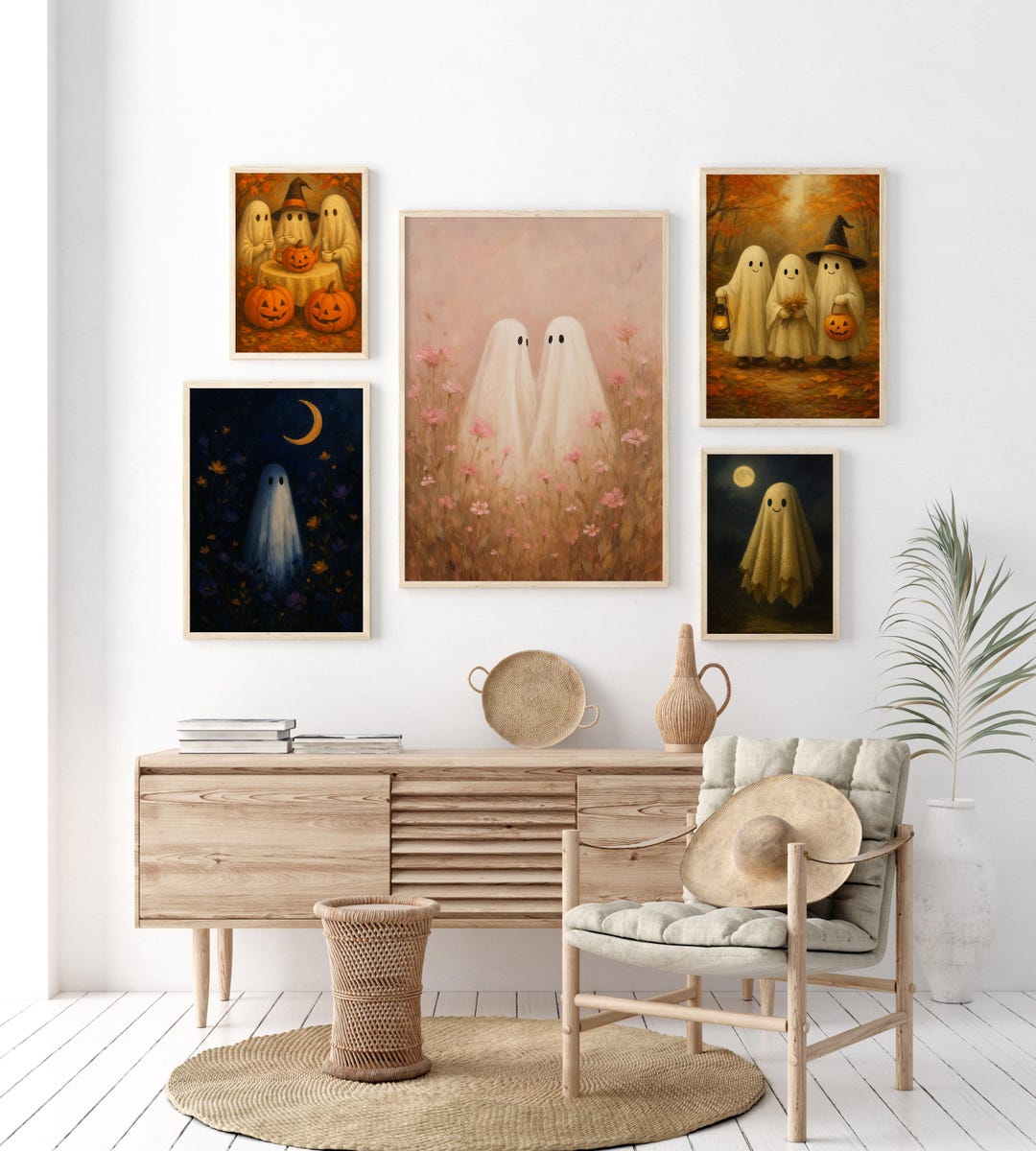Cute Ghost Art Prints Set | Vintage Halloween Wall Decor (digital ...