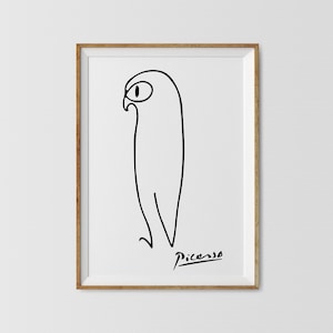 Picasso Owl Print, Owl One Line Art Drawing Print, Pablo Picasso Minimalist Wall Art, Ideal Home Decor or Gift Print, Surrealism Cubism