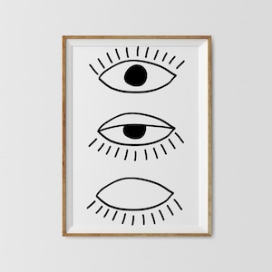 Line Drawing Eye Art Print, Black and White Print Boho Evil Eye Print, Bohemian Decor, Abstract Art Eye Line Art Print Neutral Art, Minimal