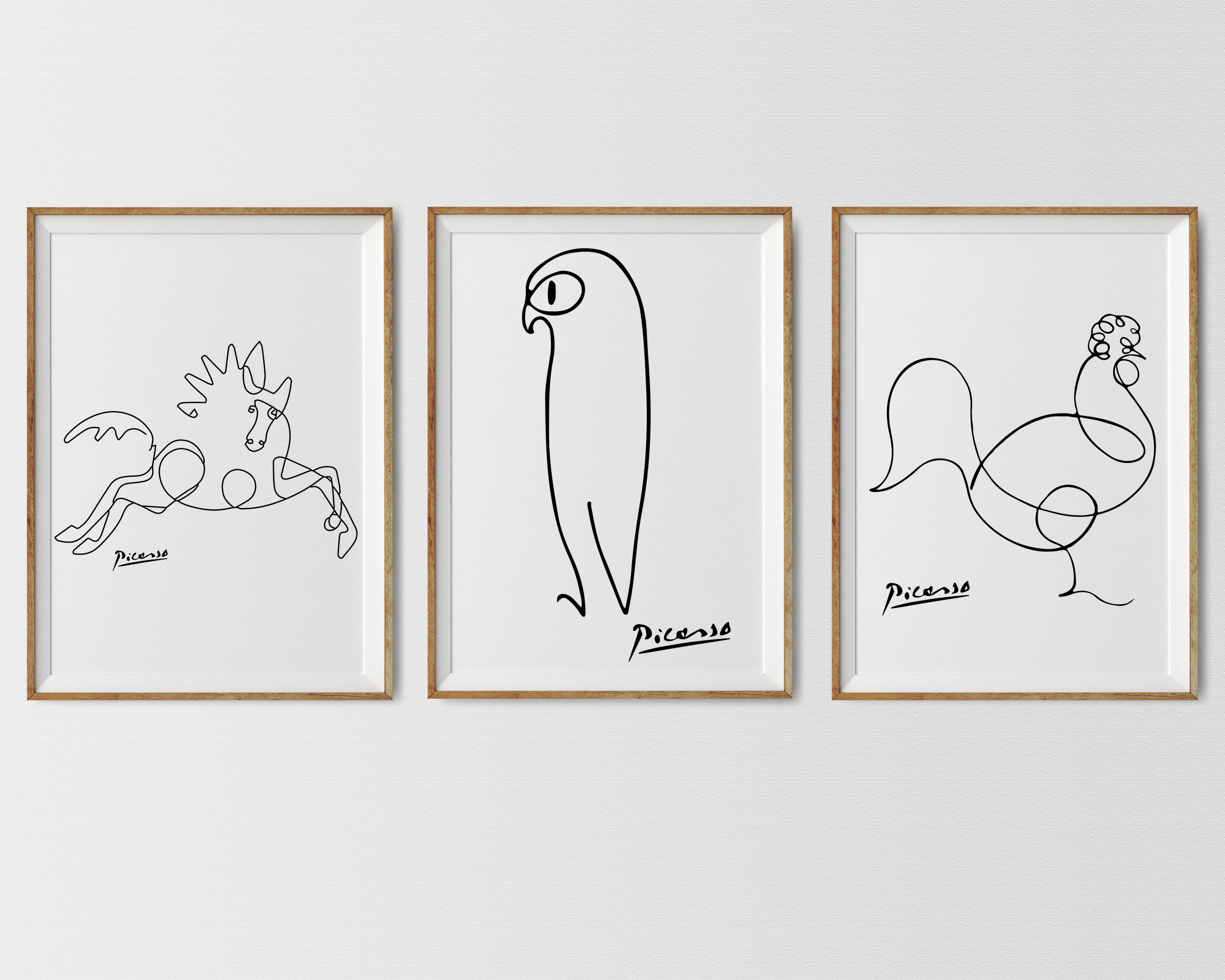 ピカソ動物プリントセット：ミニマリストワンラインアート（デジタル