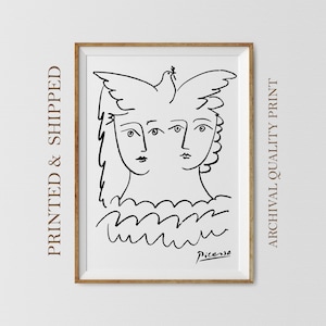 Picasso Couple With Dove Print: One Line Drawing Art