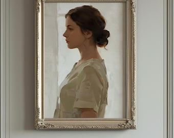 Vintage Woman Portrait Oil Painting - Modern Minimalist Art (Digital Download)
