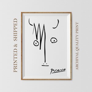 Picasso Bull Line Art PRINTED and SHIPPED, Picasso Bull Face Sketch, Bull Wall Art Print, Picasso Bull Head Poster, Fighting Bull