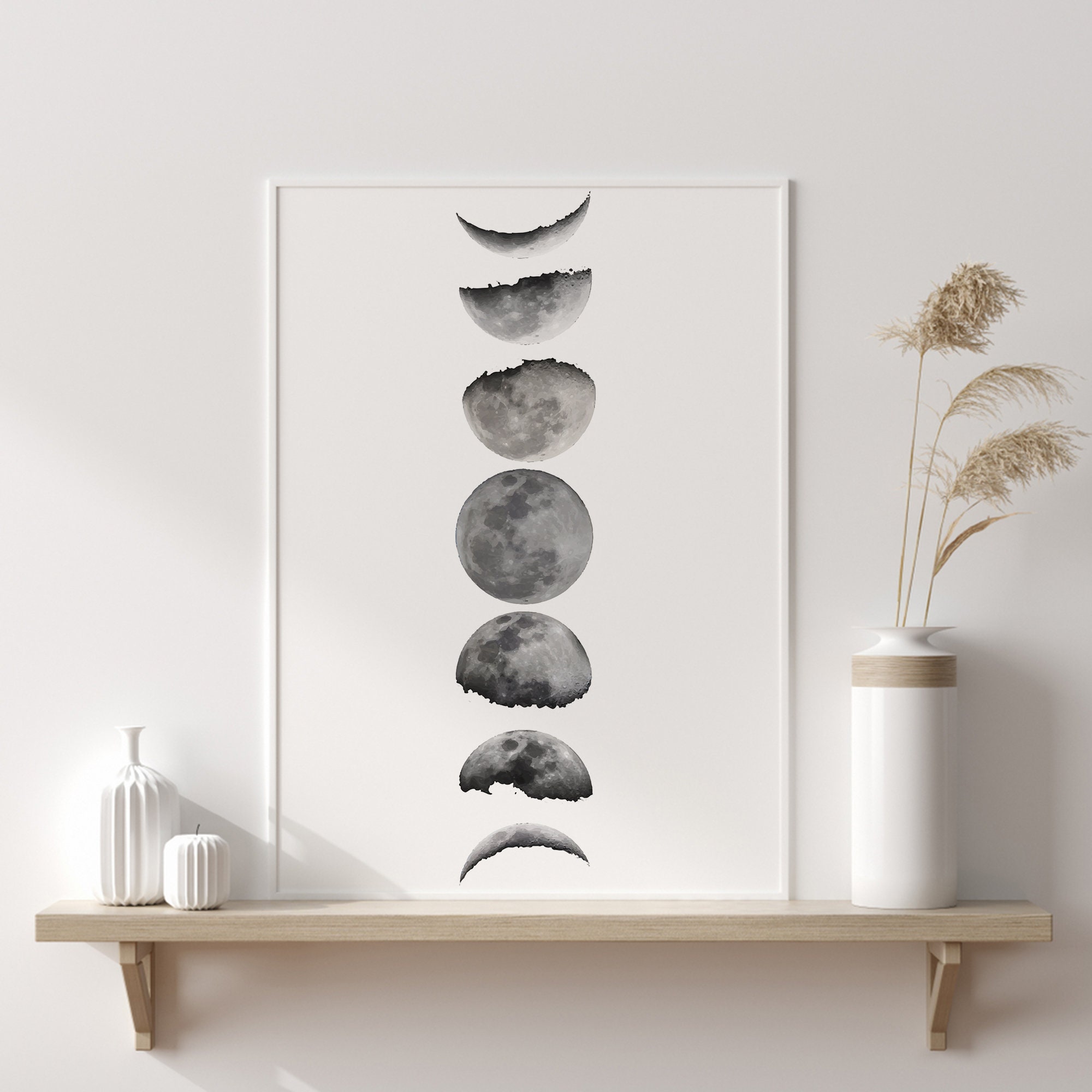 Minimalist Moon Phases Art: Black and White Astronomy Poster (digital ...