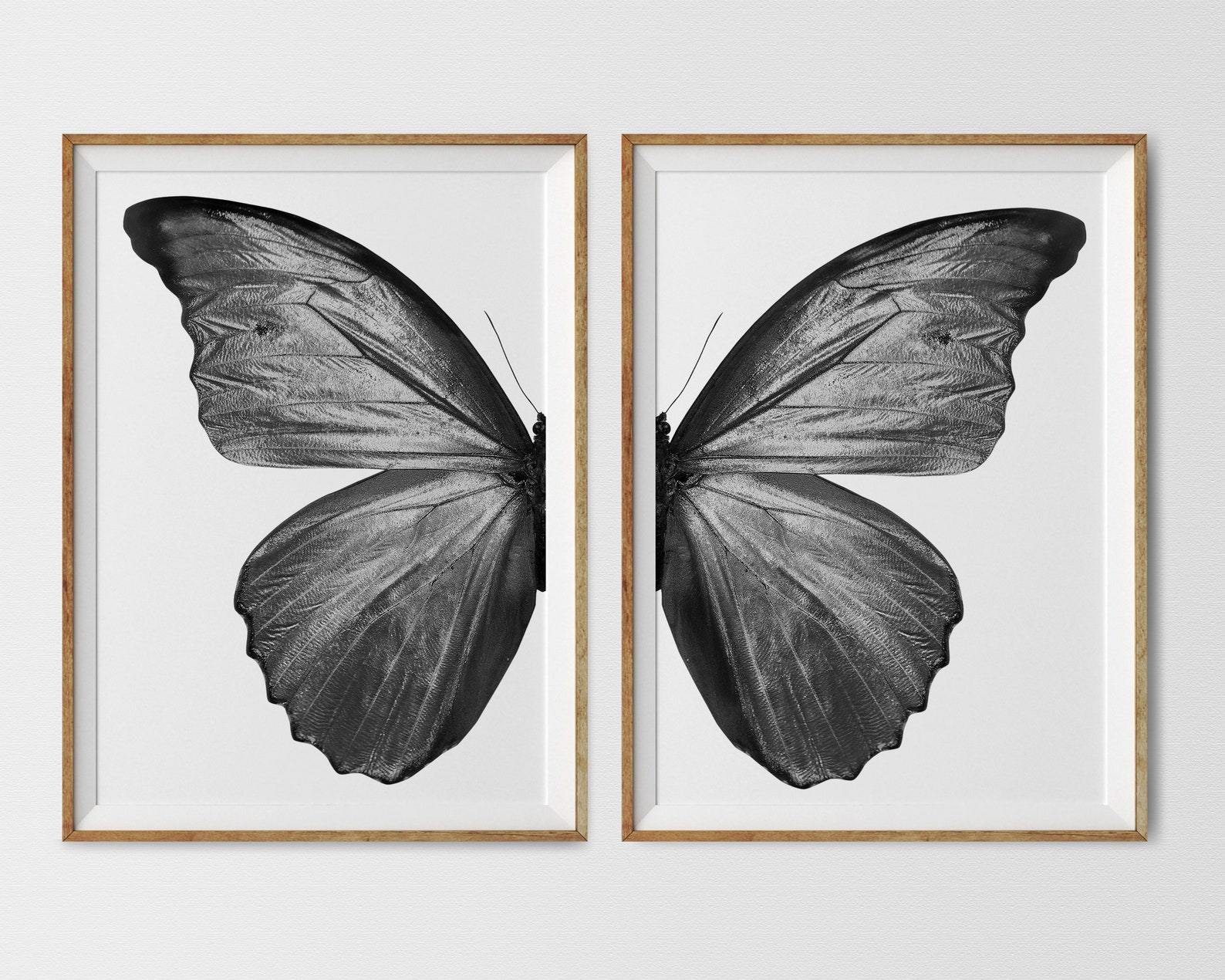 Black Butterfly Wall Art Set of 2 Black and White Butterfly Etsy