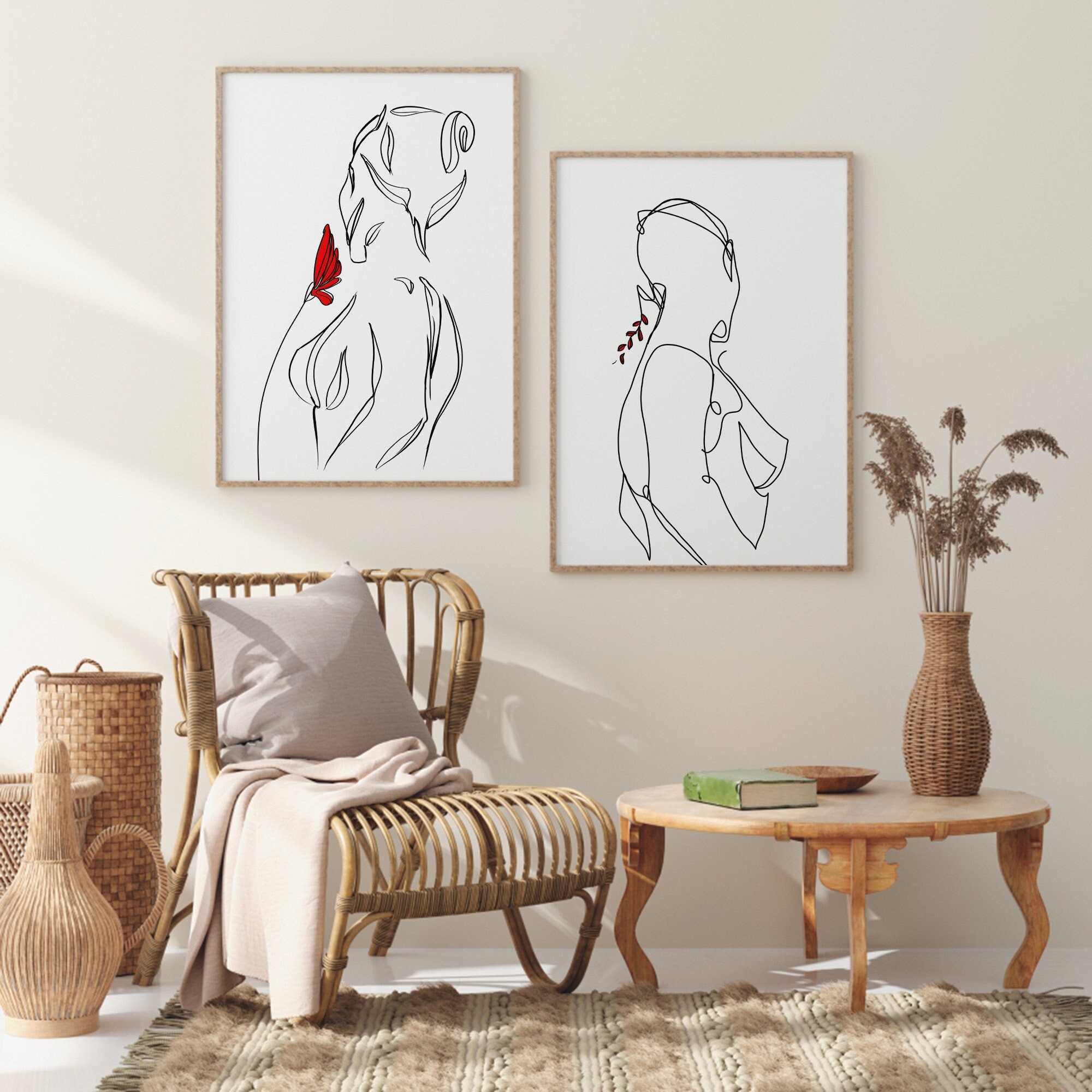 Minimalist Woman Line Art Print Set: Female Figure Silhouette (digital ...