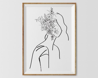 Impresión artística de mujer abstracta: Rostro femenino minimalista (descarga digital)