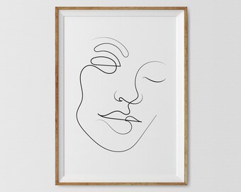 抽象的な女性の顔の描画、印刷可能な 1 本の線のスケッチのイラスト