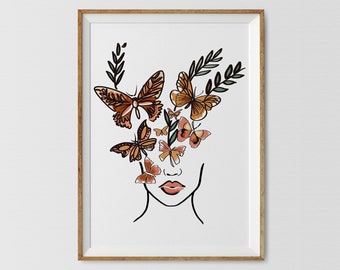 Butterfly Woman Line Art Print: Fashionable Female Portrait (Digital Download)