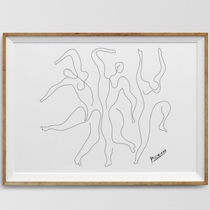 Picasso Dancers Wall Art, Colorful Background Picasso Poster, Picasso Sketch Line Drawing Decor, Minimalist Line Drawing Printable, Boho Art