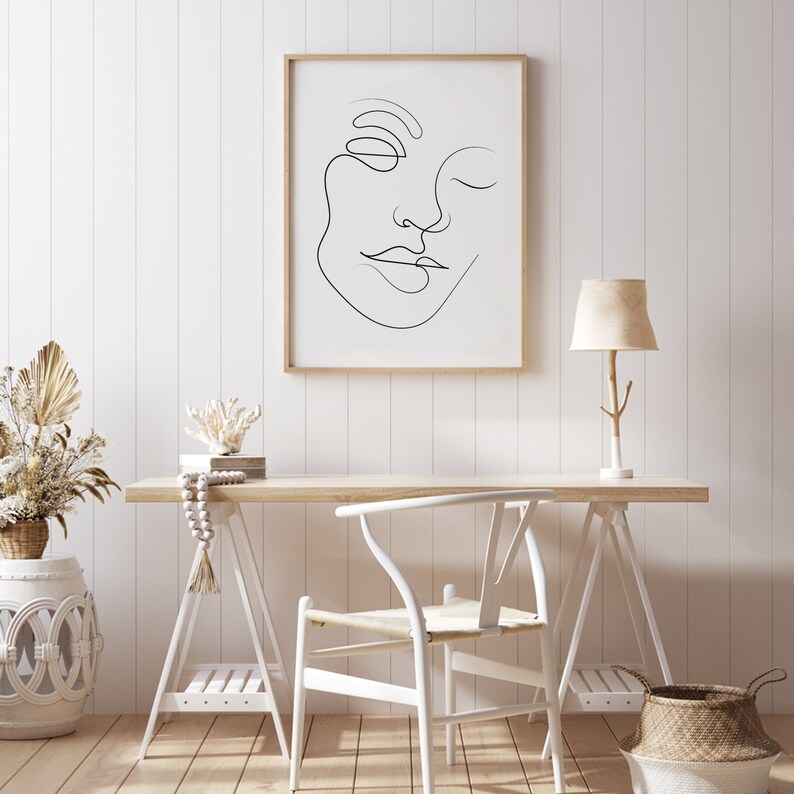 Minimalist One Line Face Art Print: Abstract Line Drawing (digital ...