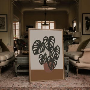 Arte de plantas en maceta, póster rústico imprimible, dibujo minimalista de plantas, arte mural con jarrones, arte mural botánico, impresión neutra, póster bohemio