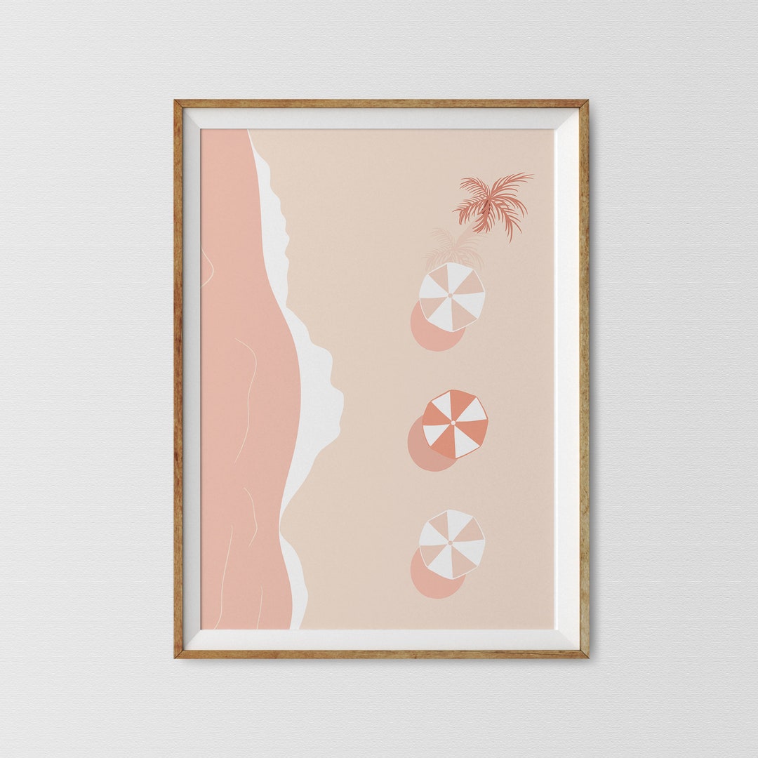 Aerial Beach Wall Art, Pink Coastal Prints, Pink Beach Print, Summer