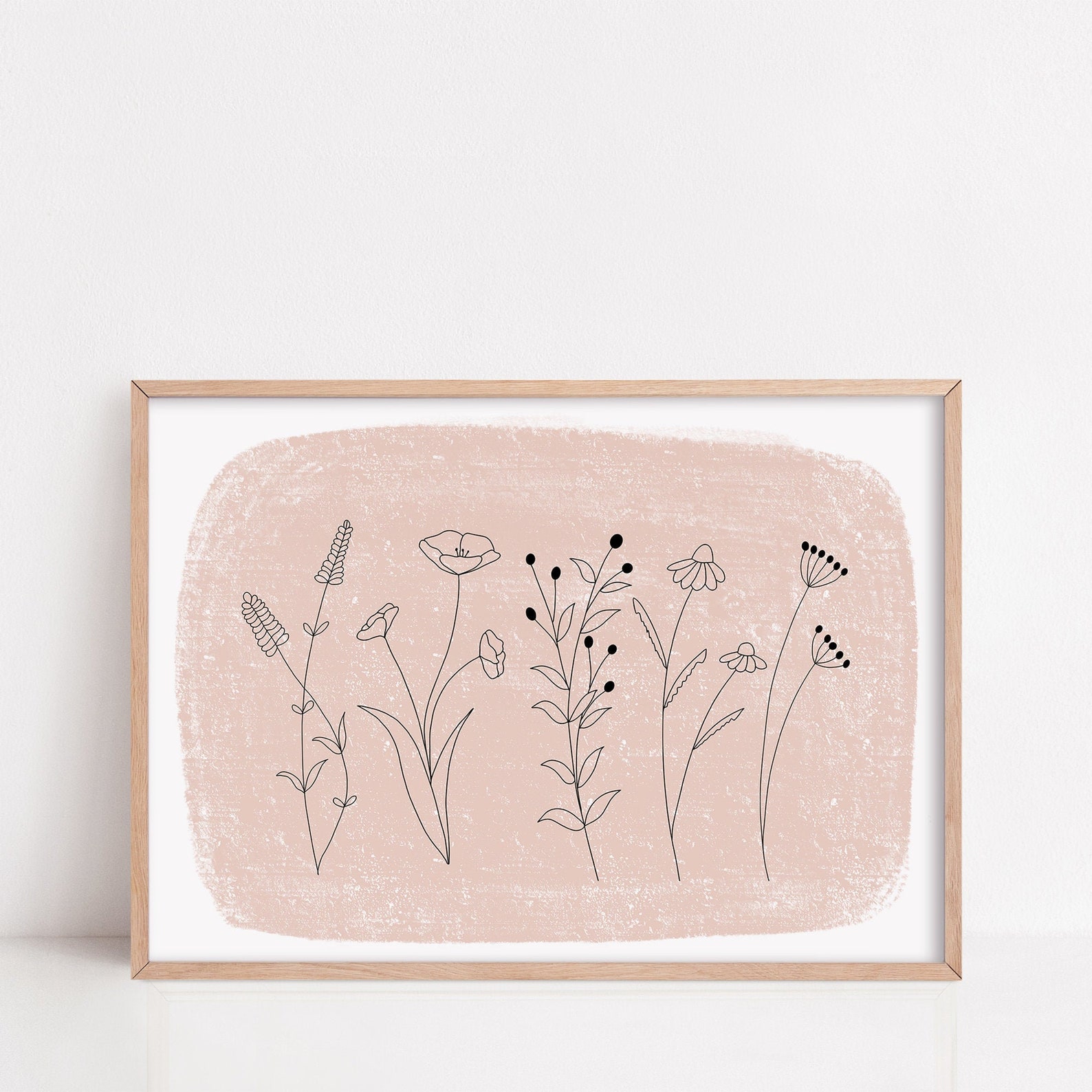 Minimalist Line Pink Flowers Wall Art Wild Flowers Print | Etsy