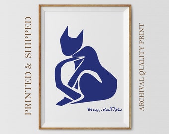 Matisse Cat Art Print: Blue Cat Cutouts Poster