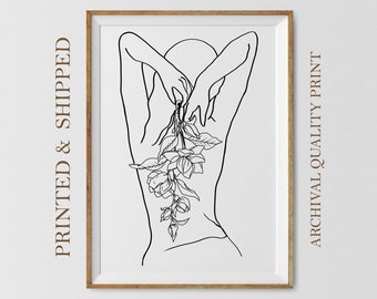 Flower Head Woman Line Art Print: Feminine Silhouette
